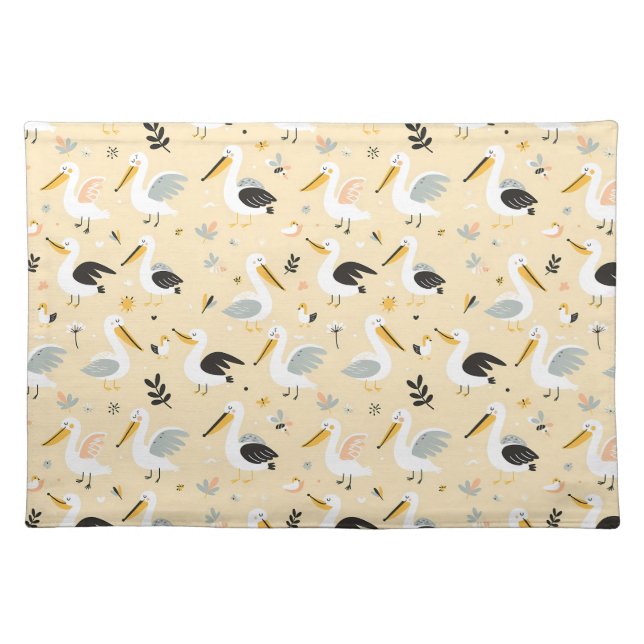 Whimsical Pelican Paradise Cloth Placemat (Front)