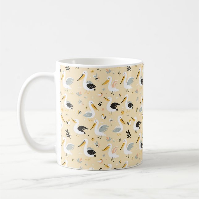 Whimsical Pelican Paradise Coffee Mug (Left)