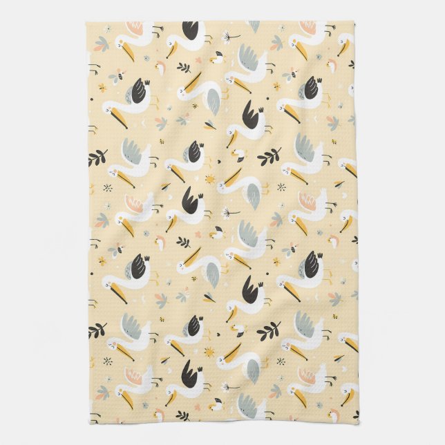 Whimsical Pelican Paradise Kitchen Towel (Vertical)