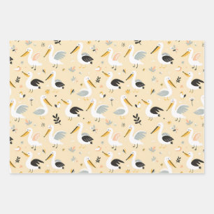 Whimsical Pelican Paradise Wrapping Paper Sheets