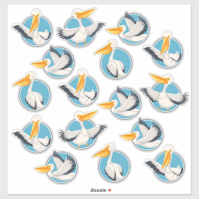 Whimsical Pelicans in Portholes Sticker (Sheet)
