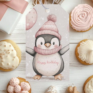 Whimsical Penguin Birthday Happy Birthday Gift Tags