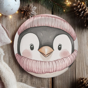 Whimsical Penguin Birthday Vintage Pink Paper Plates