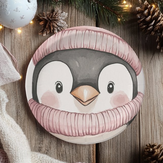 Whimsical Penguin Birthday  | Vintage Pink Paper Plates (Creator Uploaded)