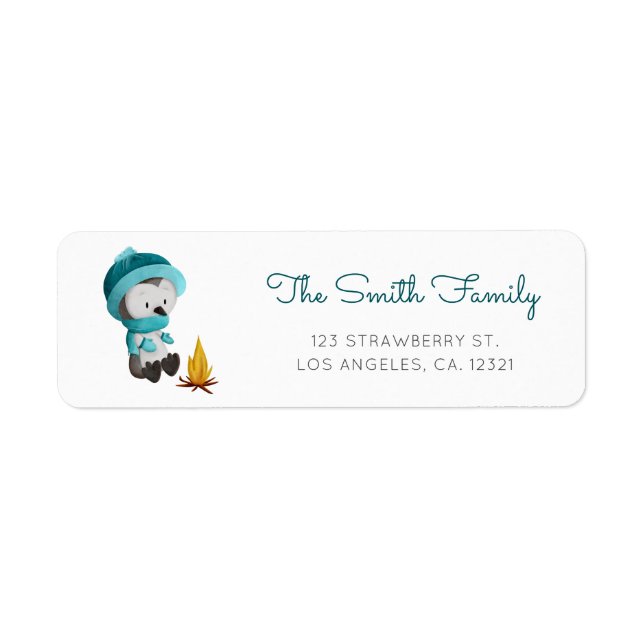 Whimsical Penguin by Fire Winter Return Address Label (Front)
