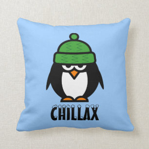 Whimsical penguin cartoon throw pillow   chillax