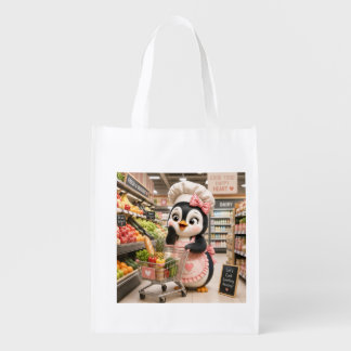 Whimsical Penguin Chef Reusable Grocery Bag