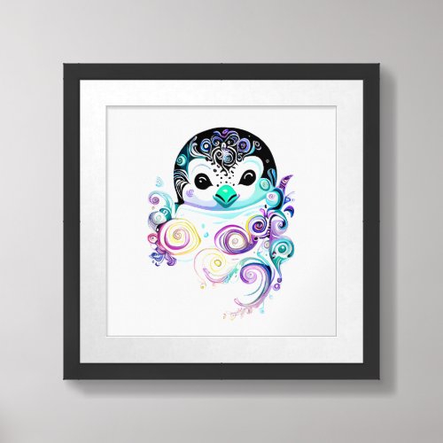 Whimsical Penguin Swirls Framed Art