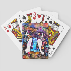 Whimsical Penguins Modern Folk Art Floral Fantasy Poker Cards