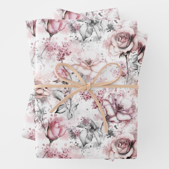 Whimsical Peony and Roses Wrapping Paper Sheets (In situ)