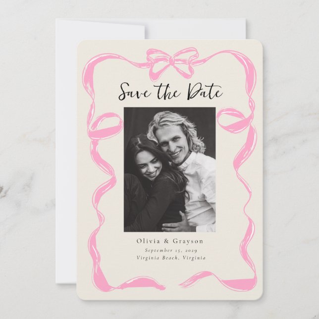 Whimsical Peony Photo  Bow Save the Date (Front)