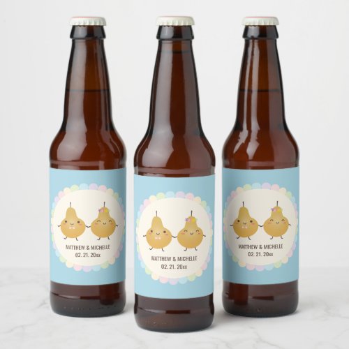 Whimsical Perfect Pear Cute Wedding Party Beer Bottle Label