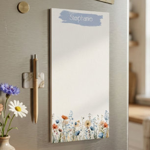 Whimsical Periwinkle Watercolor Wildflower Magnetic Notepad