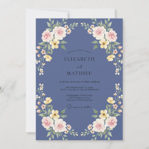 Whimsical Periwinkle Yellow Wreath Wedding Invitation