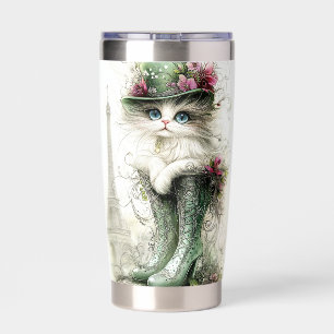 Whimsical Persian Cat Laced Boot Eiffel Tower  Insulated Tumbler