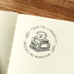 Whimsical Personal Library Bookplate Book Stamp<br><div class="desc">A cute and cozy self-inking bookplate rubber stamp design. This self-inking stamp features a hand-drawn illustration of a tea or coffee cup at the top of a stack of books, don't worry though, there is a coaster protecting the books from the heat! Around the outside of the illustration "from the...</div>