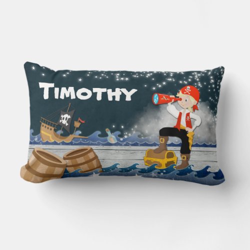Whimsical Personalize Polyester Boy Pirate Night Lumbar Pillow