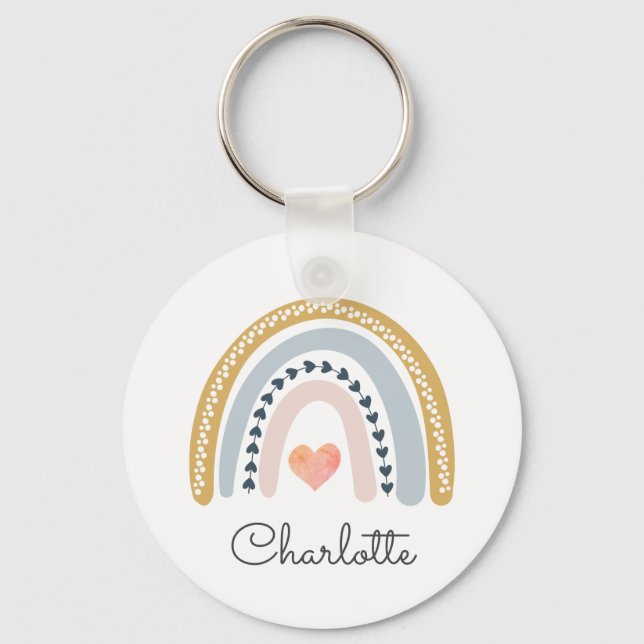 Whimsical Personalized Boho Rainbow  Keychain (Front)