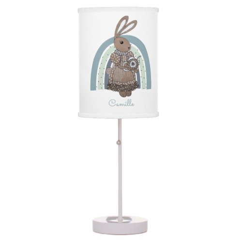 Whimsical Personalized Bunny Rainbow Teapot Classi Table Lamp