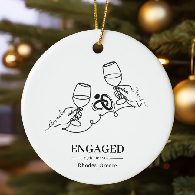 Whimsical Personalized Engagement Christmas Ceramic Ornament (Creator Uploaded)