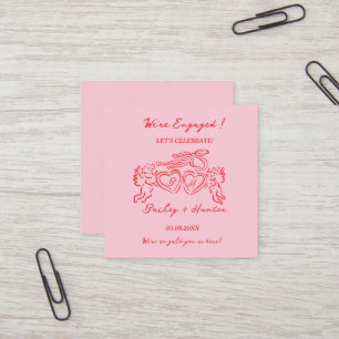 Whimsical Personalized Engagement couple Sign Square Business Card
