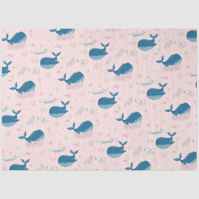 Whimsical Personalized Floral Whale Tissue Paper (Front)