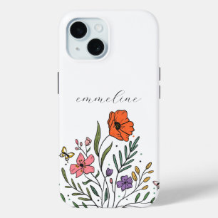 Whimsical Personalized Floral Wildflower iPhone 15 Case