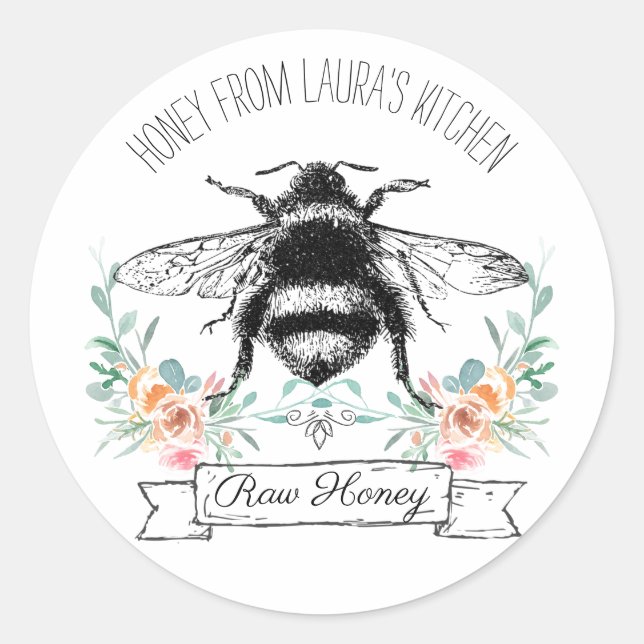 Whimsical Personalized Honey Bee Product Label (Front)