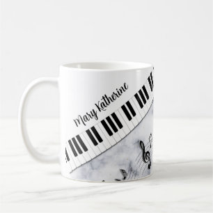 Whimsical Personalized Piano Keys Black White Coffee Mug