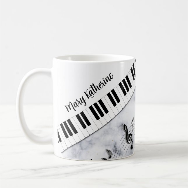  Whimsical Personalized Piano Keys Black White  Coffee Mug (Left)