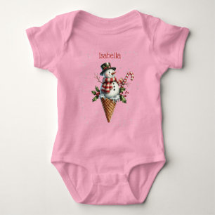 Whimsical Personalized Snowman with Candy Cane Baby Bodysuit