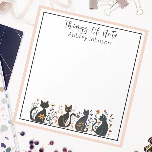 Whimsical Personalized "Things Of Note" Black Cat Notepad (Creator Uploaded)