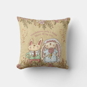 Whimsical Personalized Wedding Bride Groom Rustic Throw Pillow