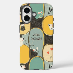 Whimsical Pet and Floral Pattern iPhone 16 Case