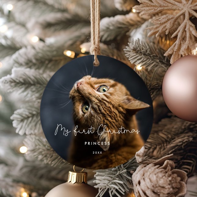 Whimsical Pet First Christmas photo Ceramic Ornament (Creator Uploaded)