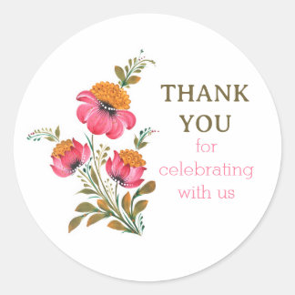Whimsical Petrykivka Pink Floral Classic Round Sticker