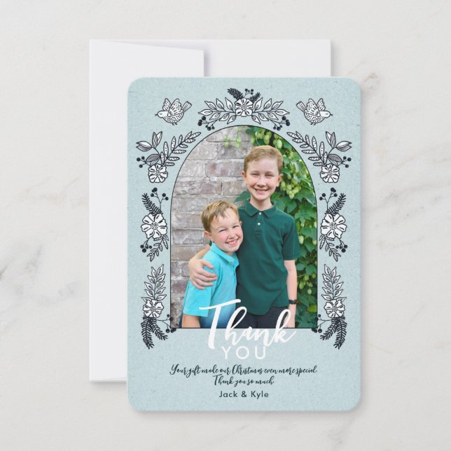 Whimsical Photo Arch Flowers Christmas Thank You C Card (Front)