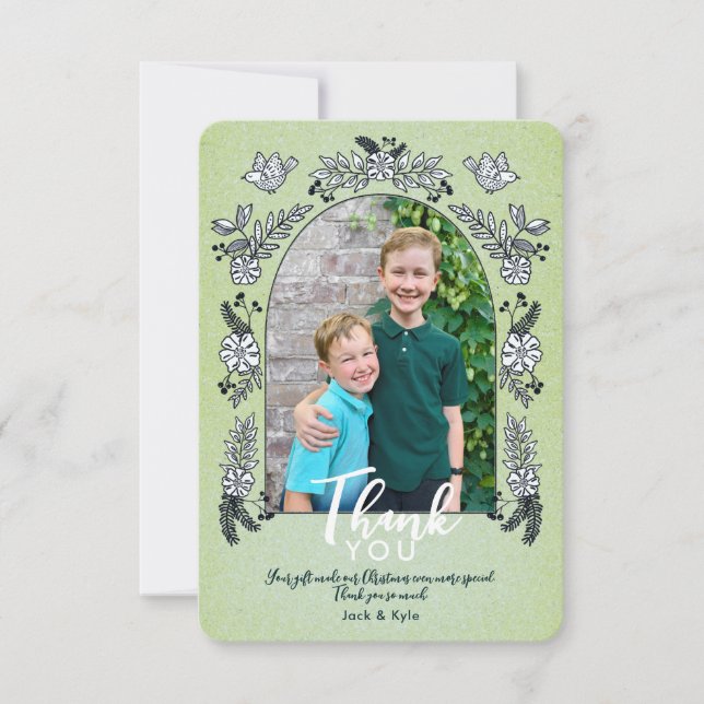 Whimsical Photo Arch Flowers Christmas Thank You Card (Front)