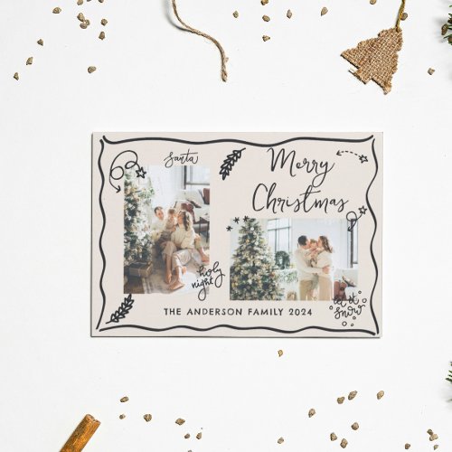 Whimsical Photo Doodle Christmas  Holiday Card