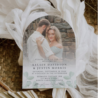 Whimsical Photo Greenery Wedding Invitation