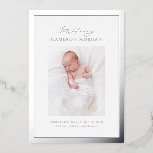 Whimsical Photo Silver Foil Birth Announcement