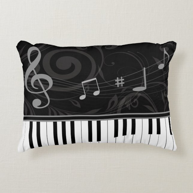 Whimsical Piano and Musical Notes Accent Pillow (Front)