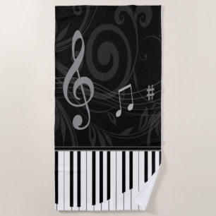 Whimsical Piano and Musical Notes Beach Towel