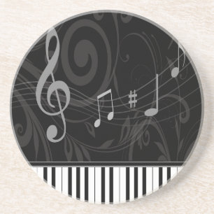 Whimsical Piano and Musical Notes Drink Coaster