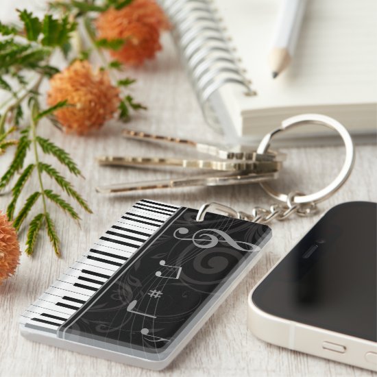 Whimsical Piano and Musical Notes Keychain