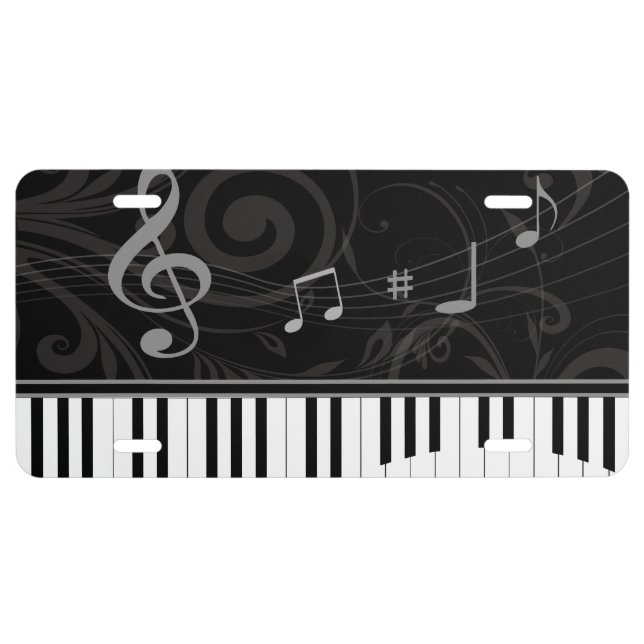 Whimsical Piano and Musical Notes License Plate (Front)