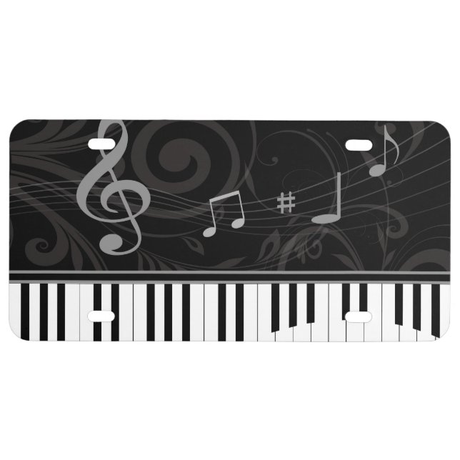 Whimsical Piano and Musical Notes License Plate (Front)