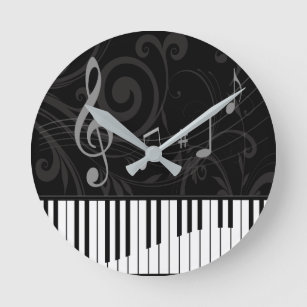 Whimsical Piano and Musical Notes Round Clock