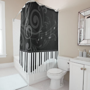 Whimsical Piano and Musical Notes Shower Curtain