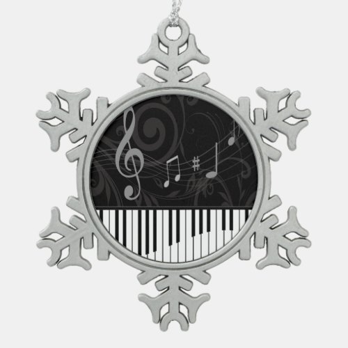 Whimsical Piano and Musical Notes Snowflake Pewter Christmas Ornament
